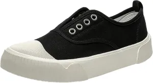 YIBLBOX Women Canvas Sneaker Slip On Non Slip Casual Shoes Lace Up Canvas Low Top White Shoes Loafers for Women Fashion