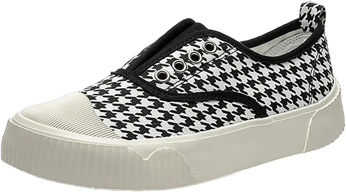 YIBLBOX Women Canvas Sneaker Slip On Non Slip Casual Shoes Lace Up Canvas Low Top White Shoes Loafers for Women Fashion