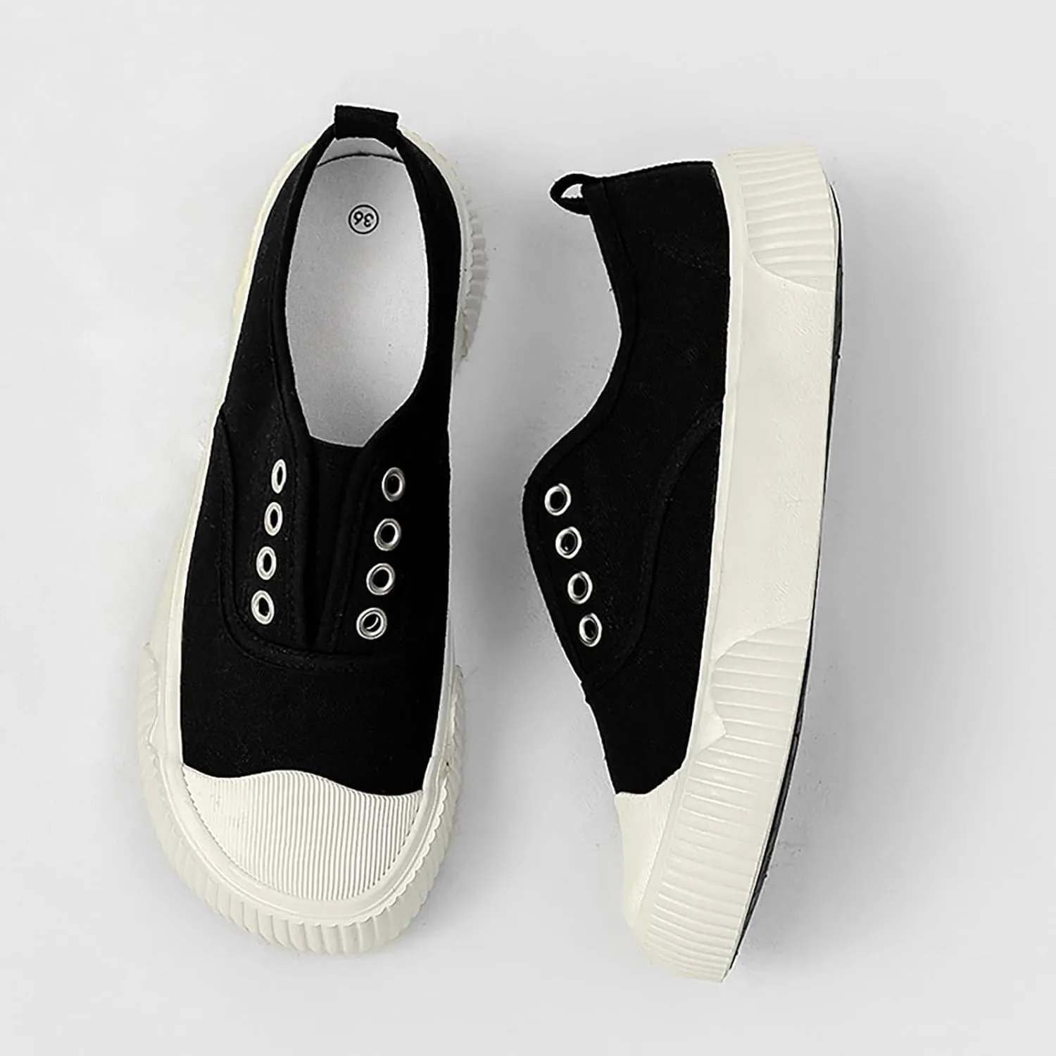 YIBLBOX Women Canvas Sneaker Slip On Non Slip Casual Shoes Lace Up Canvas Low Top White Shoes Loafers for Women Fashion