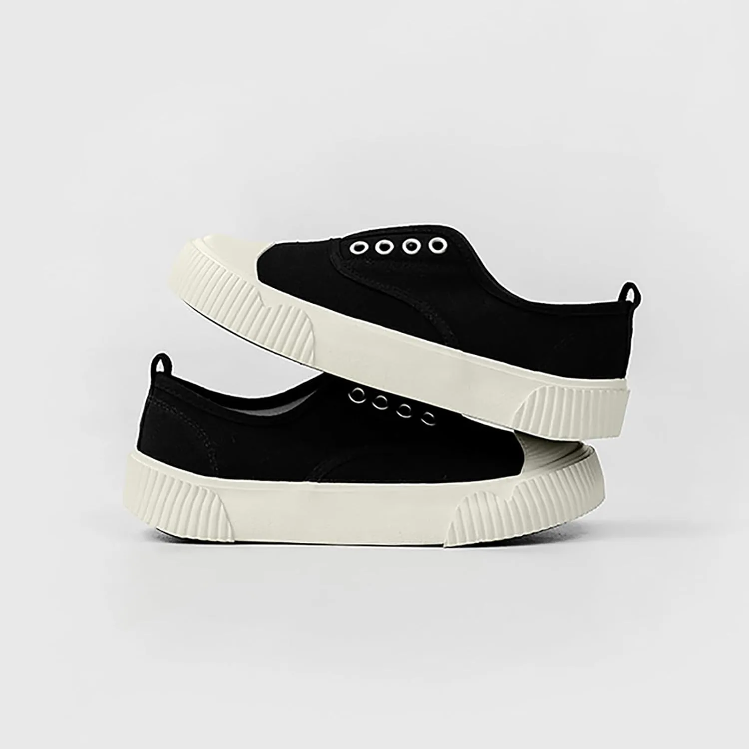 YIBLBOX Women Canvas Sneaker Slip On Non Slip Casual Shoes Lace Up Canvas Low Top White Shoes Loafers for Women Fashion