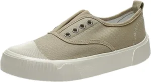 YIBLBOX Women Canvas Sneaker Slip On Non Slip Casual Shoes Lace Up Canvas Low Top White Shoes Loafers for Women Fashion