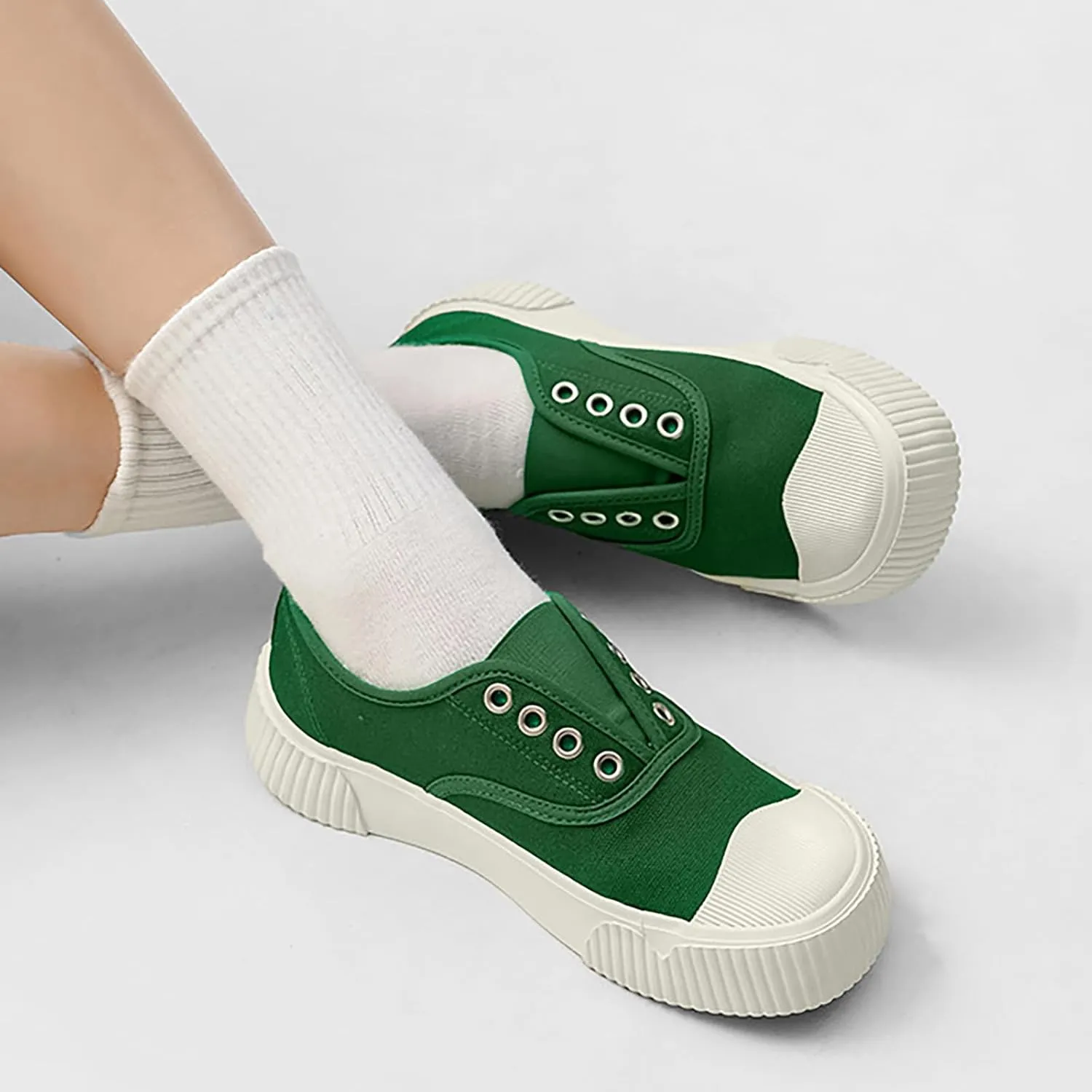 YIBLBOX Women Canvas Sneaker Slip On Non Slip Casual Shoes Lace Up Canvas Low Top White Shoes Loafers for Women Fashion