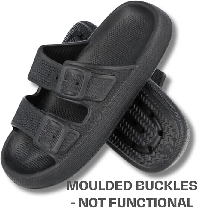 Yinka Shoes Mens Textured Double Buckle Pillow Sliders