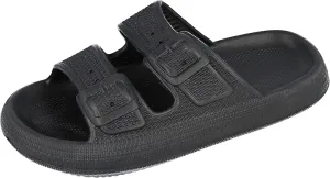 Yinka Shoes Mens Textured Double Buckle Pillow Sliders