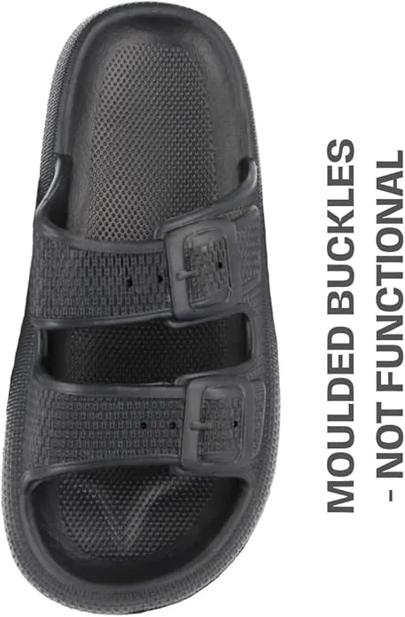 Yinka Shoes Mens Textured Double Buckle Pillow Sliders