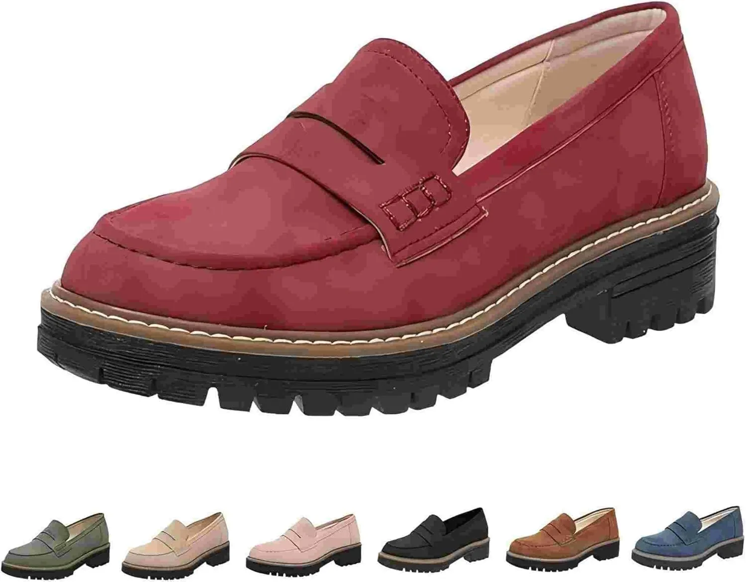 ZSpzx Women's Penny Loafers 2025, Comfortable Dressy Platform Chunky Loafers, Slip On Work Office Business Casual Dress Shoes, Brown, One Size Fits Most, Large